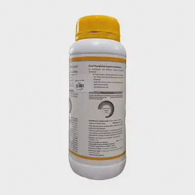 بطری سفید یک لیتری با در زرد و دستور مصرف Ferti Plus Gluten